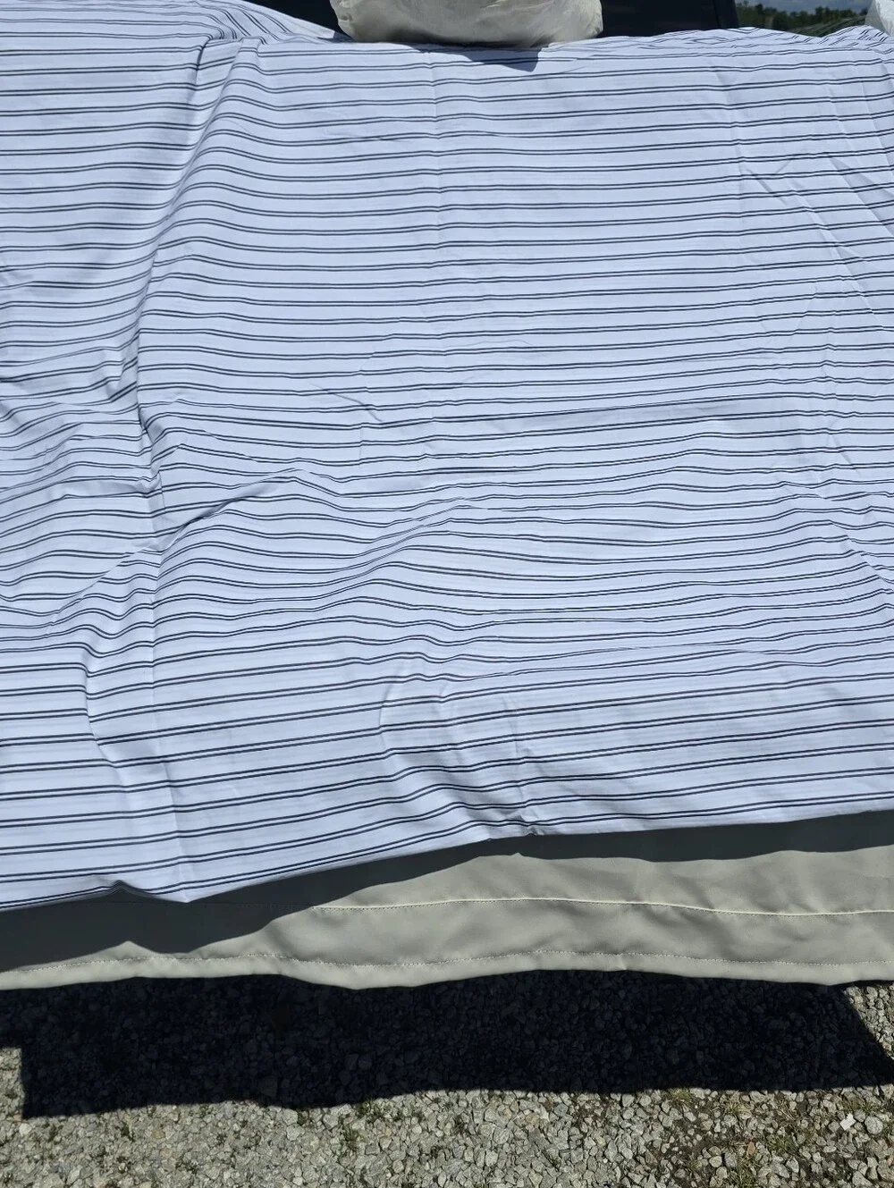 NWOT Quince Full / Queen Organic Crisp Percale Duvet Cover Navy Double Stripe